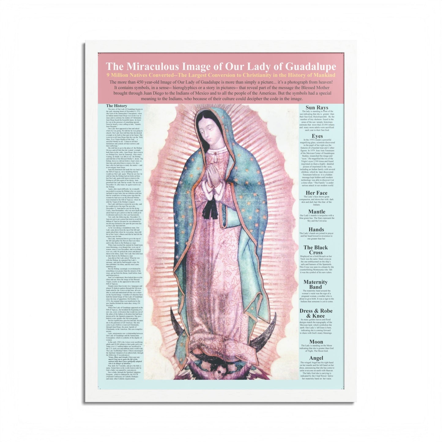 The Miraculous Our Lady of Guadalupe Catholic Poster -Framed