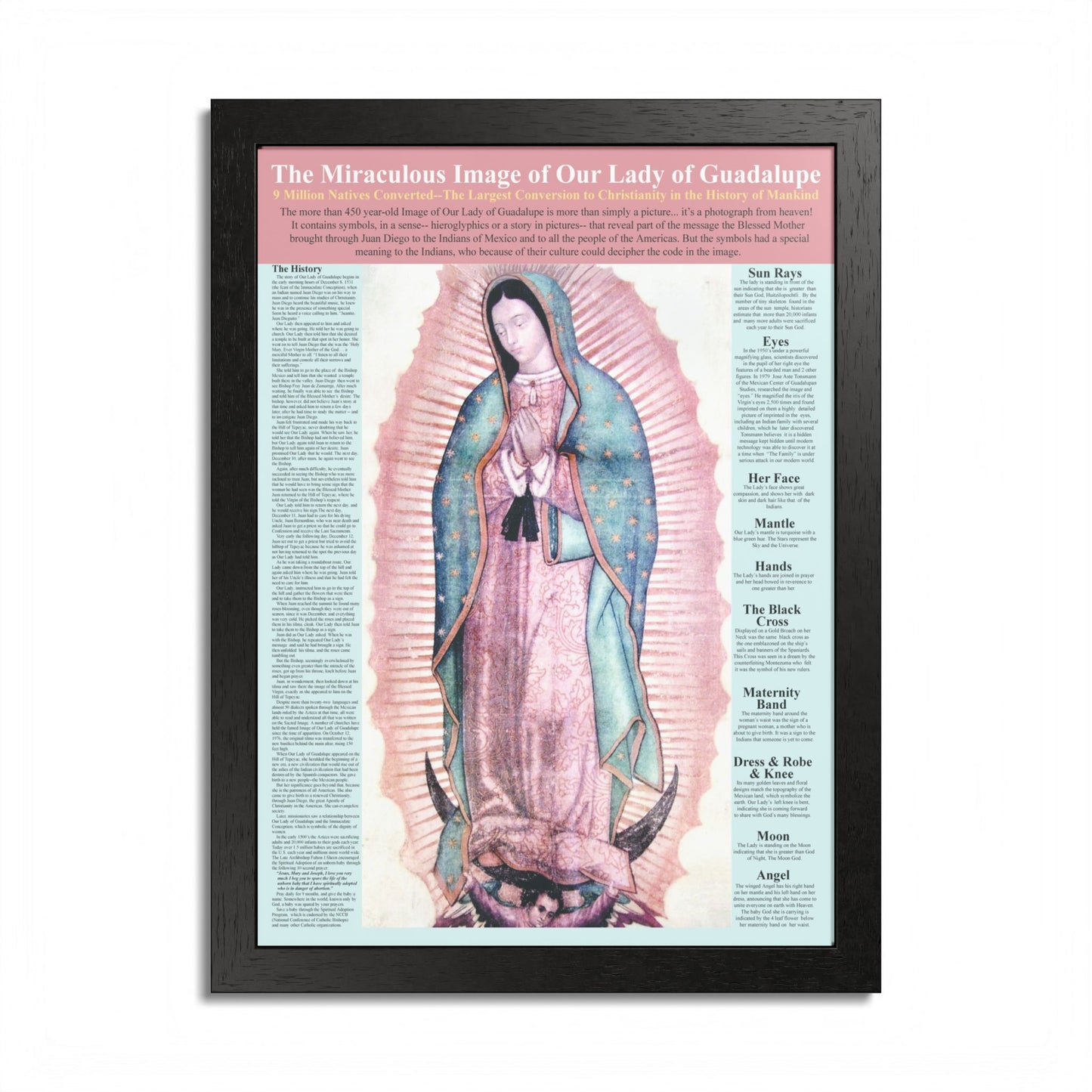 The Miraculous Our Lady of Guadalupe Catholic Poster -Framed