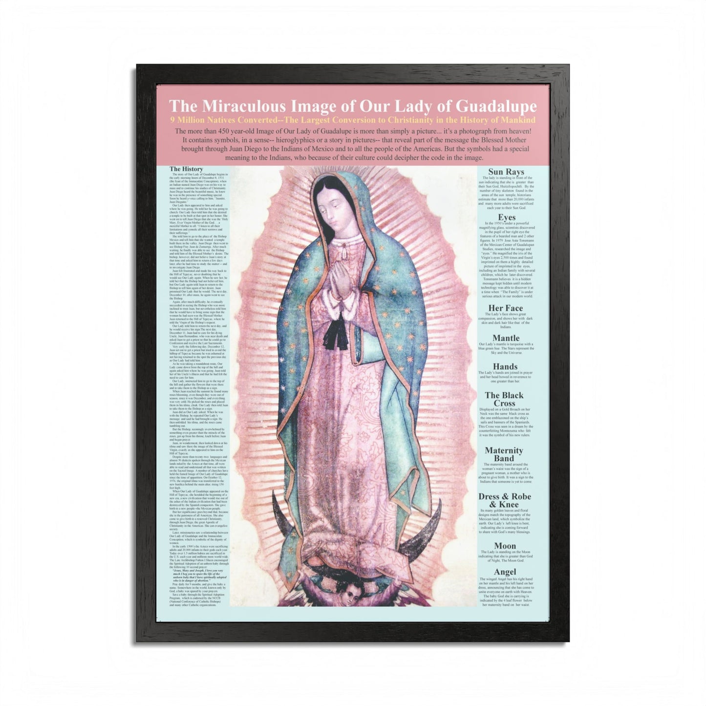 The Miraculous Our Lady of Guadalupe Catholic Poster -Framed